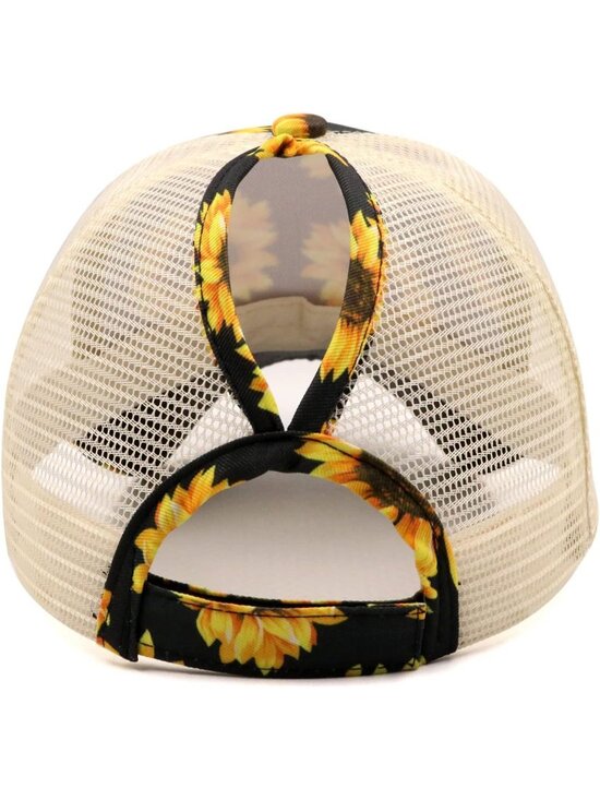 〽️Women Sunflower High Ponytail Baseball Cap Trucker Bad Hair Day Adjustable